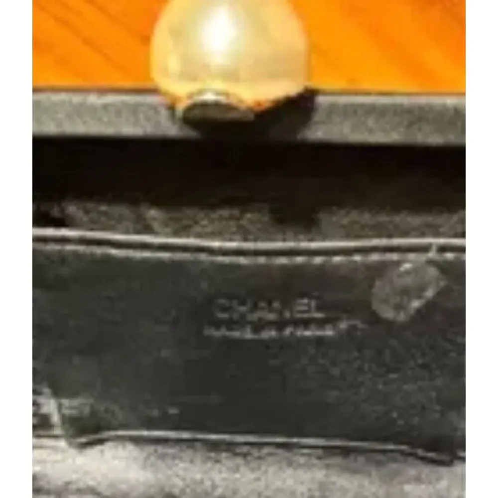 Chanel Vintage Women's Evening Purse Satin/Leather Pearl Embellished A+